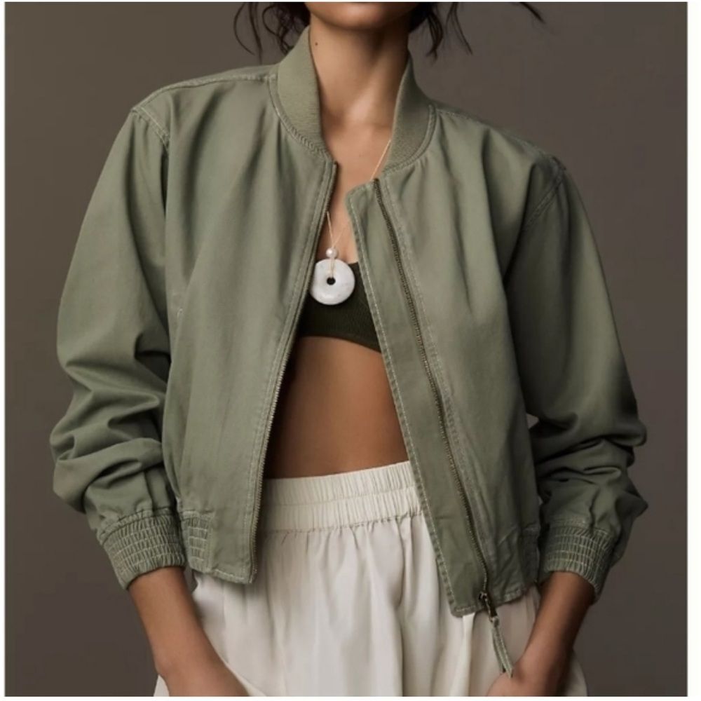 Anthropologie Pilcro green canvas cropped bomber jacket